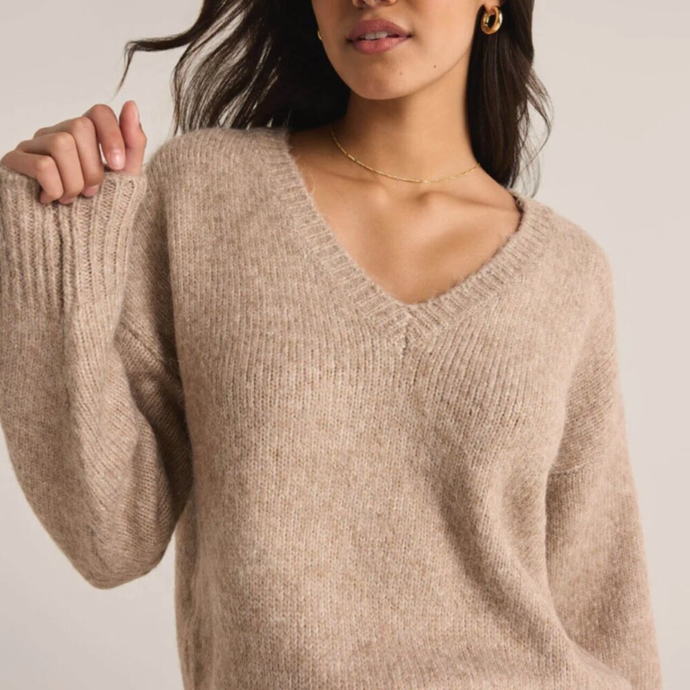 Z Supply All I Want V-Neck Sweater, heather taupe, small